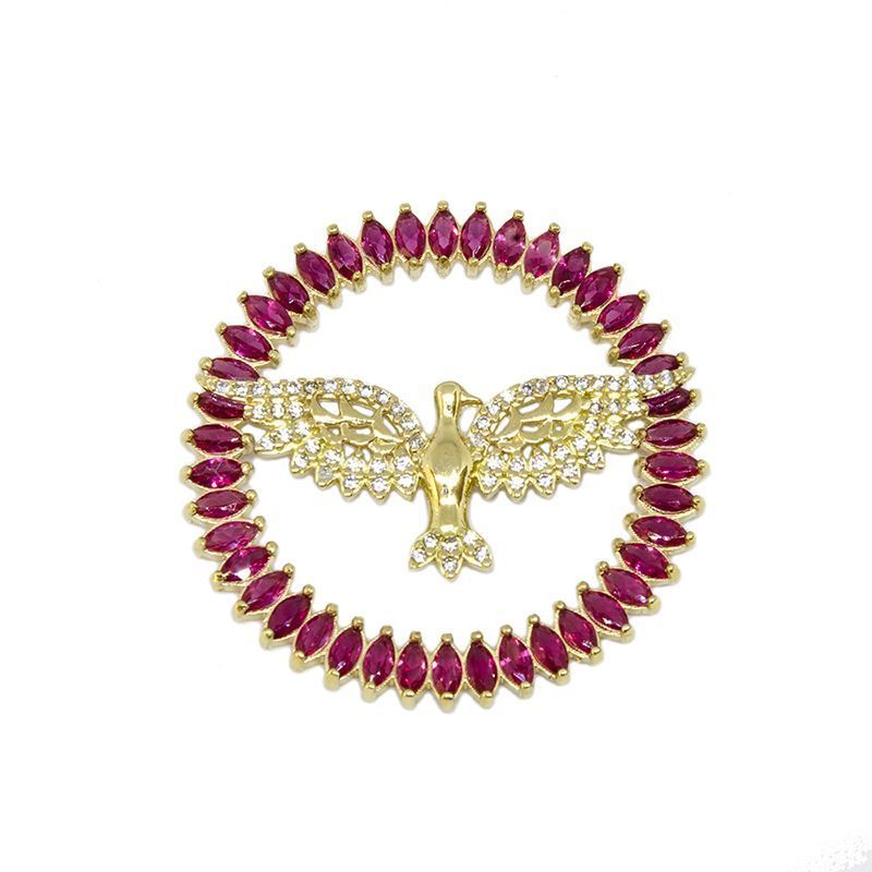 Pingente Mandala Divino Espirito Santo Vermelho com Zirc�nias em Ouro 18 Kilates - 25041